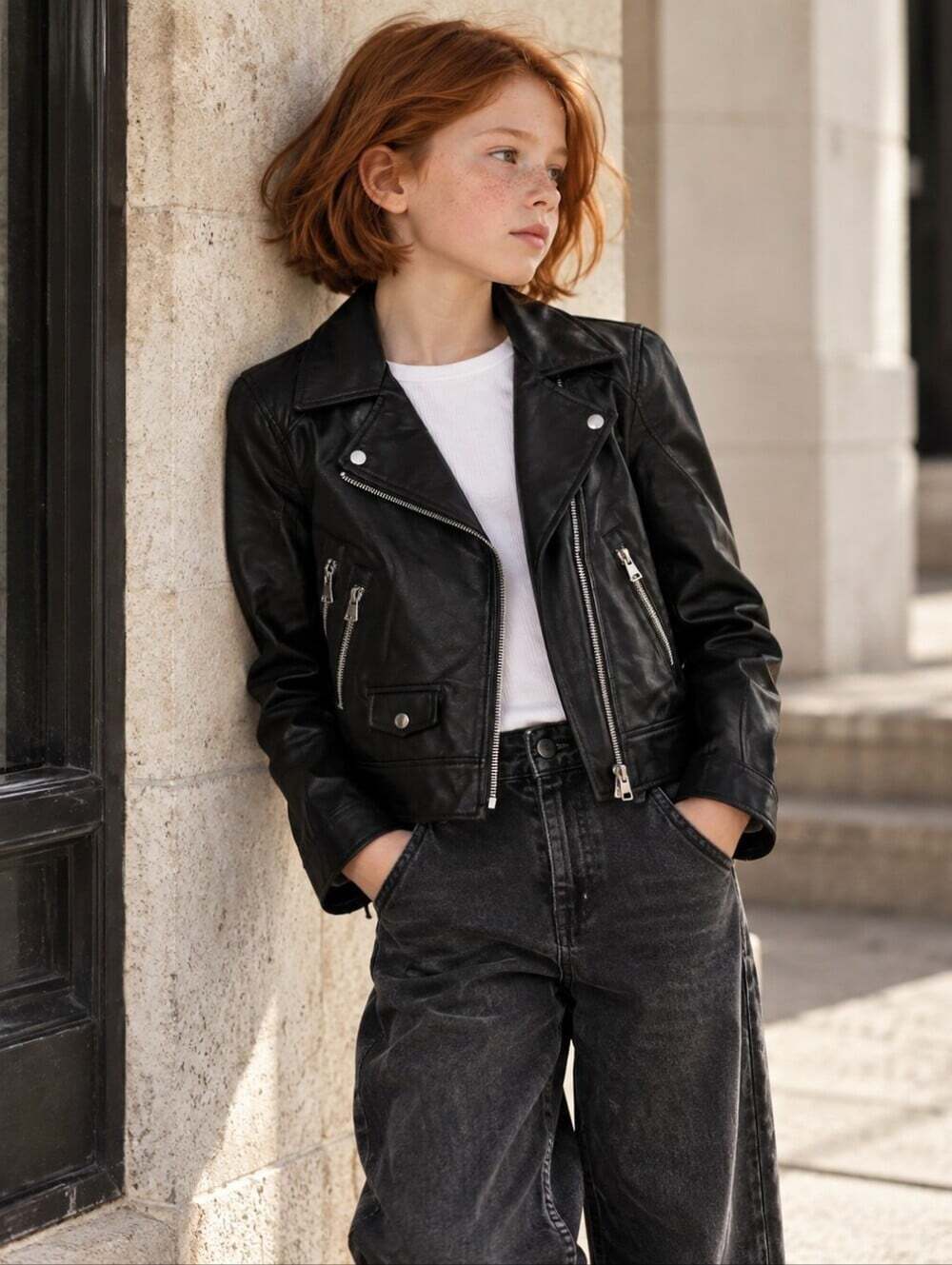 Zara Girls Black Faux Leather Moto Biker Jacket Size 9 134 Punk Y2K